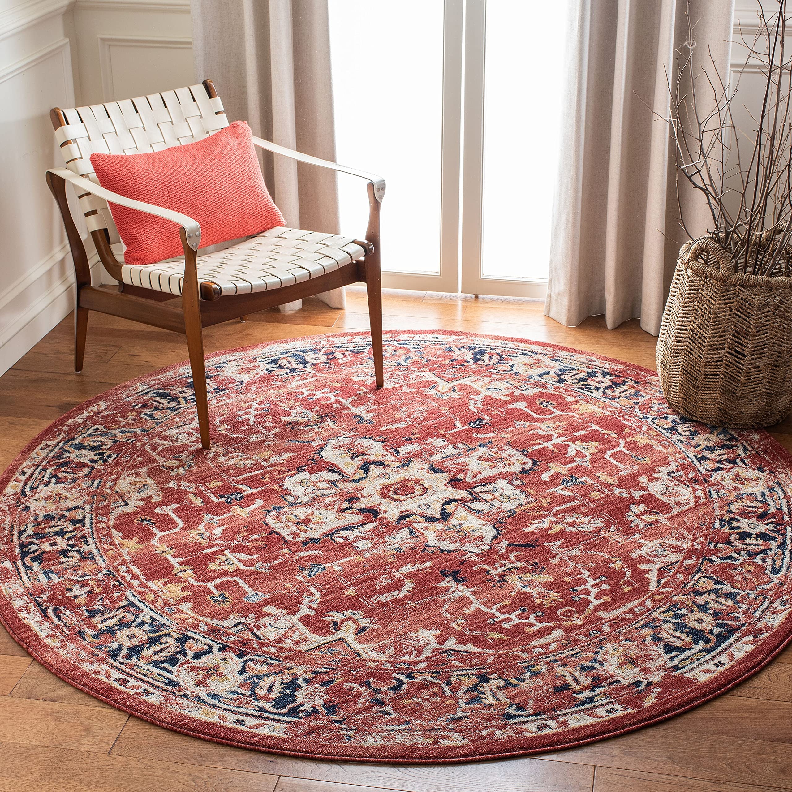 SAFAVIEH Charleston Collection 67 Round Red / Ivory CHL411Q Oriental Distressed Non-Shedding Dining Room Entryway Foyer Living 