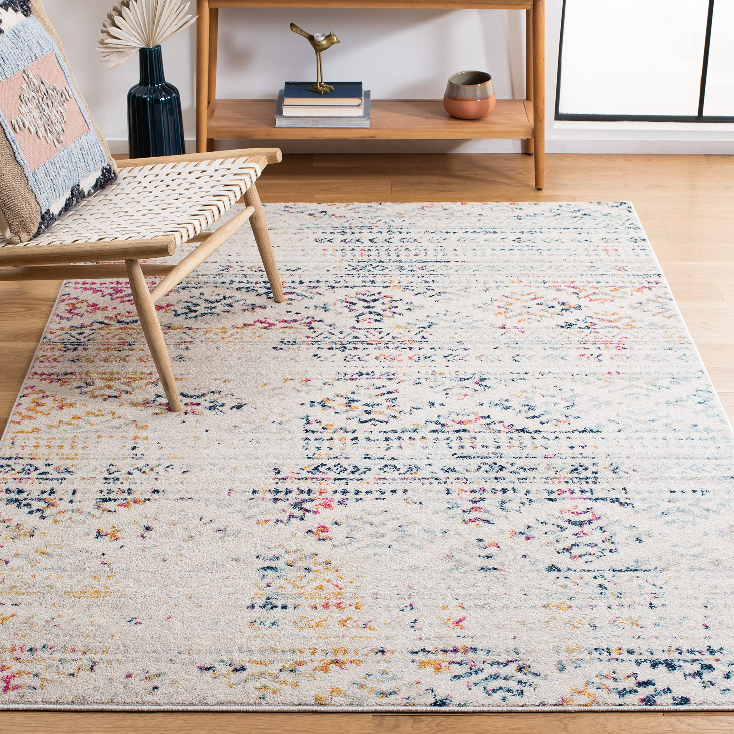 SAFAVIEH Tulum Collection X-Large Area Rug - 12 x 18, Ivory & Blue, Moroccan Boho Tribal Design, Non-Shedding & Easy Care, Ide
