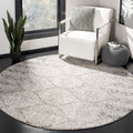 SAFAVIEH Madison Collection Area Rug - 4 Round, Grey & Ivory, Glam Ogee Trellis Distressed Design, Non-Shedding & Easy Care, Id