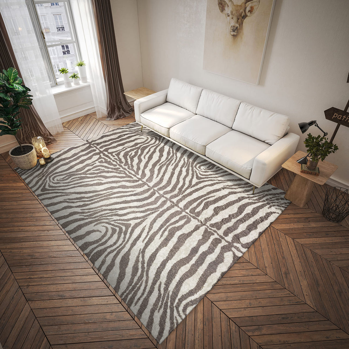 Dalyn Rugs Akina Zebra Animal Print Ak1 Faux Fur Mocha 3' X 5'