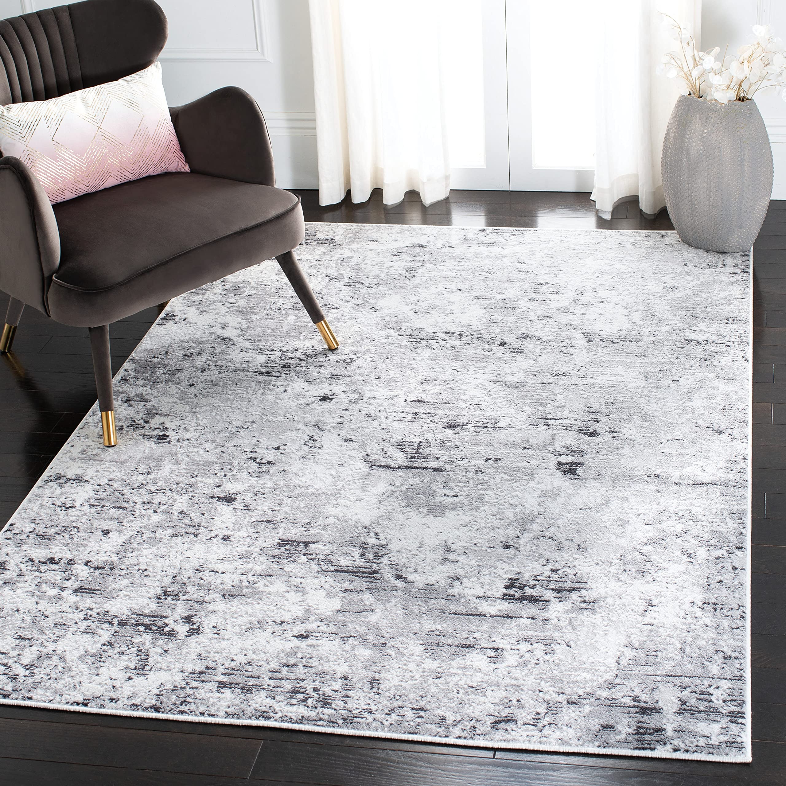 SAFAVIEH Amelia Collection Area Rug - 10 x 14, Grey & Ivory, Modern Abstract Design, Non-Shedding & Easy Care, Ideal for High 