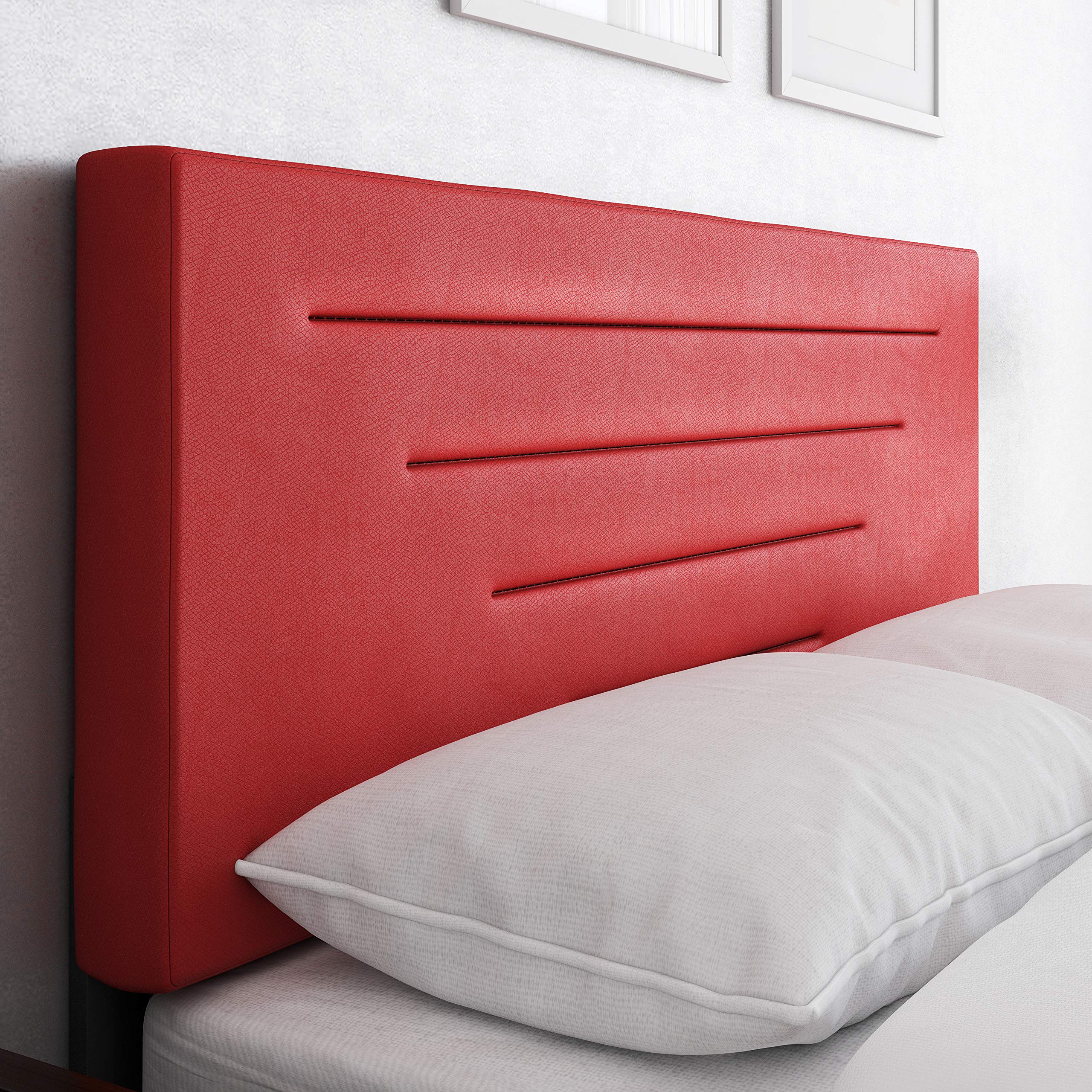 Boyd Sleep Luxenbourg Upholstered Platform Bed with Headboard and Durable Mattress Foundation with Strong Wood Slat Supports, Box Spring Required: Queen, Red