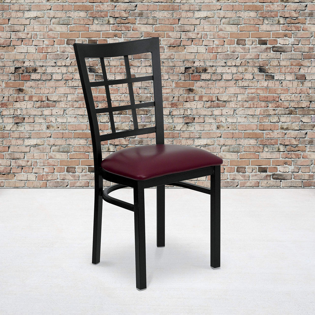 Flash Furniture HERCULES Series Black Window Back Metal Restaurant Chair - Burgundy Vinyl Seat