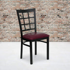 Flash Furniture HERCULES Series Black Window Back Metal Restaurant Chair - Burgundy Vinyl Seat