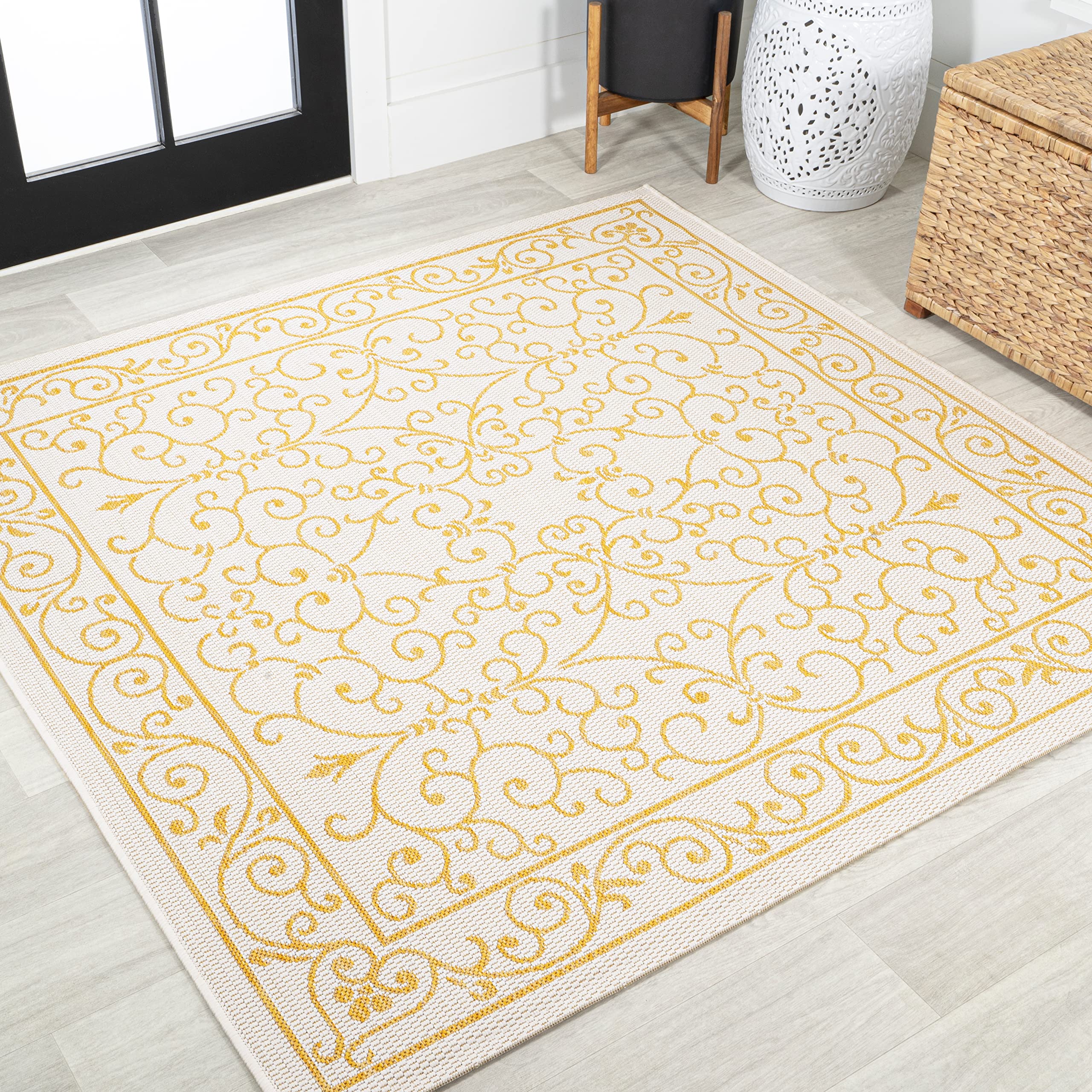 Jonathan Y Smb106M-5Sq Charleston Vintage Filigree Textured Weave Indoor Outdoor Area Rug, Classic Traditional Transitional Easy