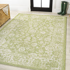 Jonathan Y Smb100D-9 Tela Bohemian Textured Weave Floral Indoor Outdoor -Area Rug, Coastal Traditional Transitional Easy-Cleaning,Bedroom,Kitchen,Backyard,Patio,Non Shedding 9 X 12, Green/Cream
