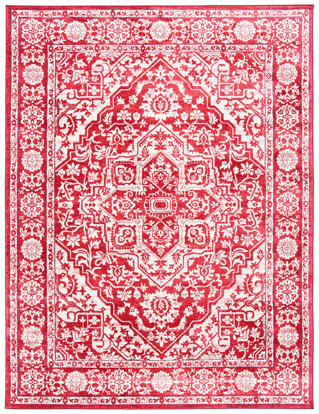 Safavieh Brentwood Collection Area Rug - 9' X 12', Red & Ivory, Medallion Distressed Design, Non-Shedding & Easy Care, Ideal For