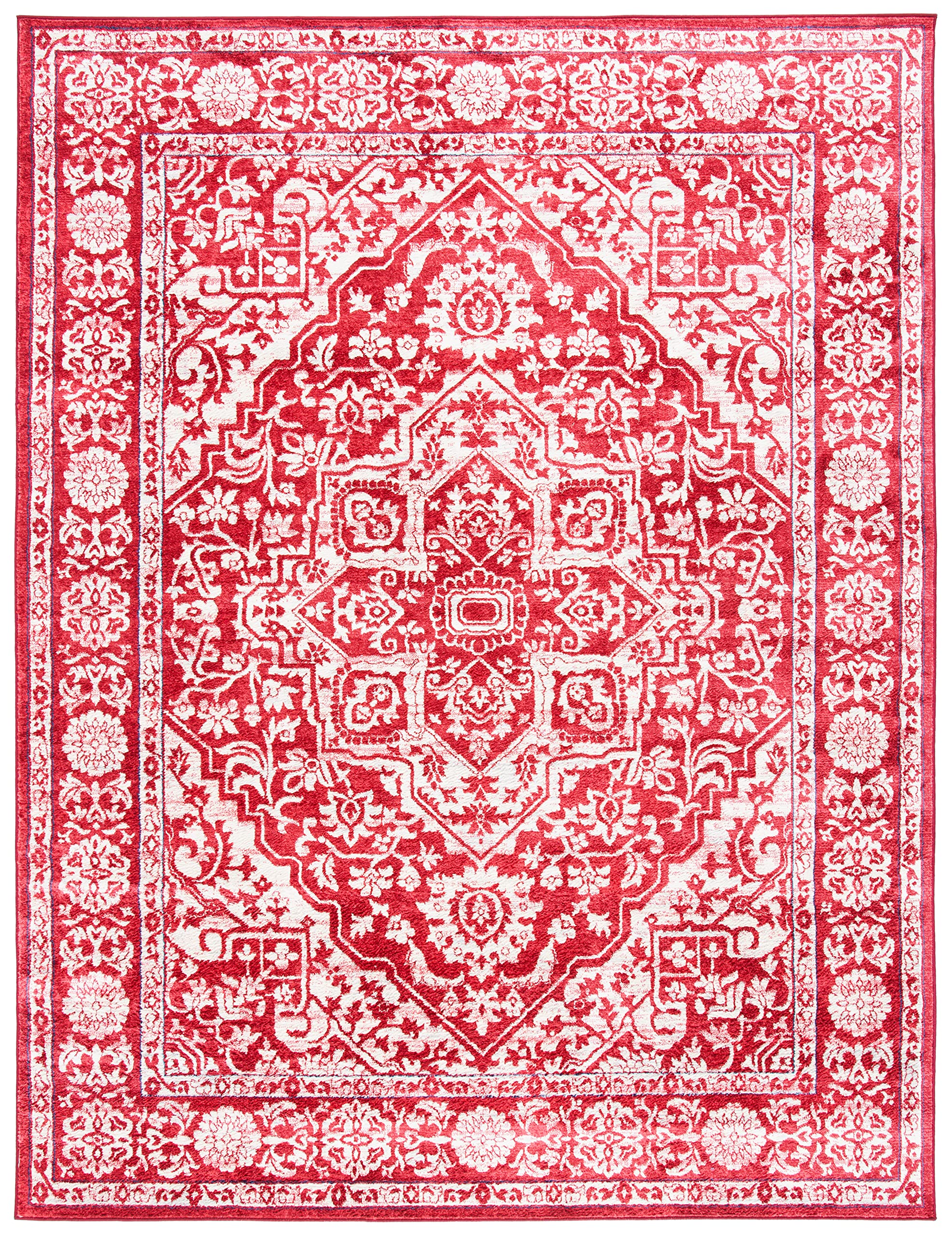 Safavieh Brentwood Collection Area Rug - 9' X 12', Red & Ivory, Medallion Distressed Design, Non-Shedding & Easy Care, Ideal For