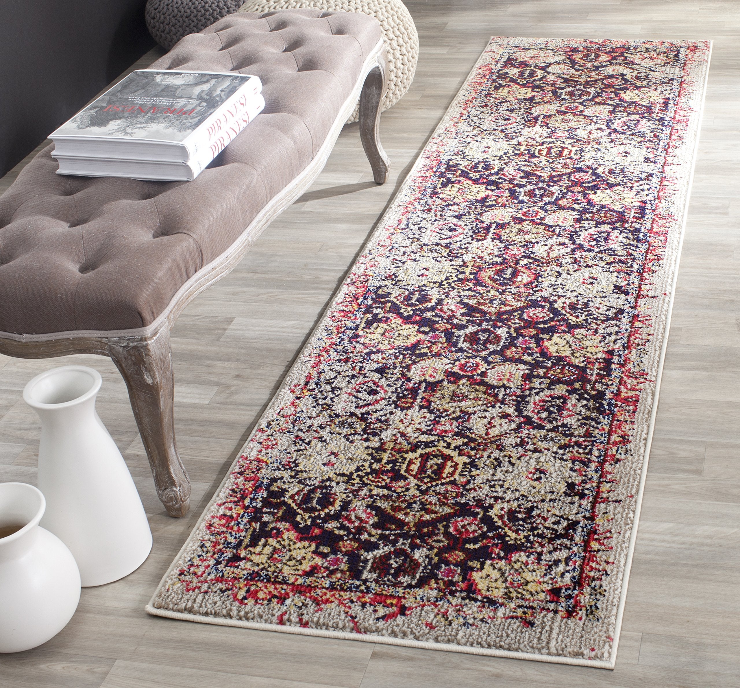 SAFAVIEH Monaco Collection Runner Rug - 22 x 8, Grey & Multi, Oriental Abstract Distressed Design, Non-Shedding & Easy Care, I