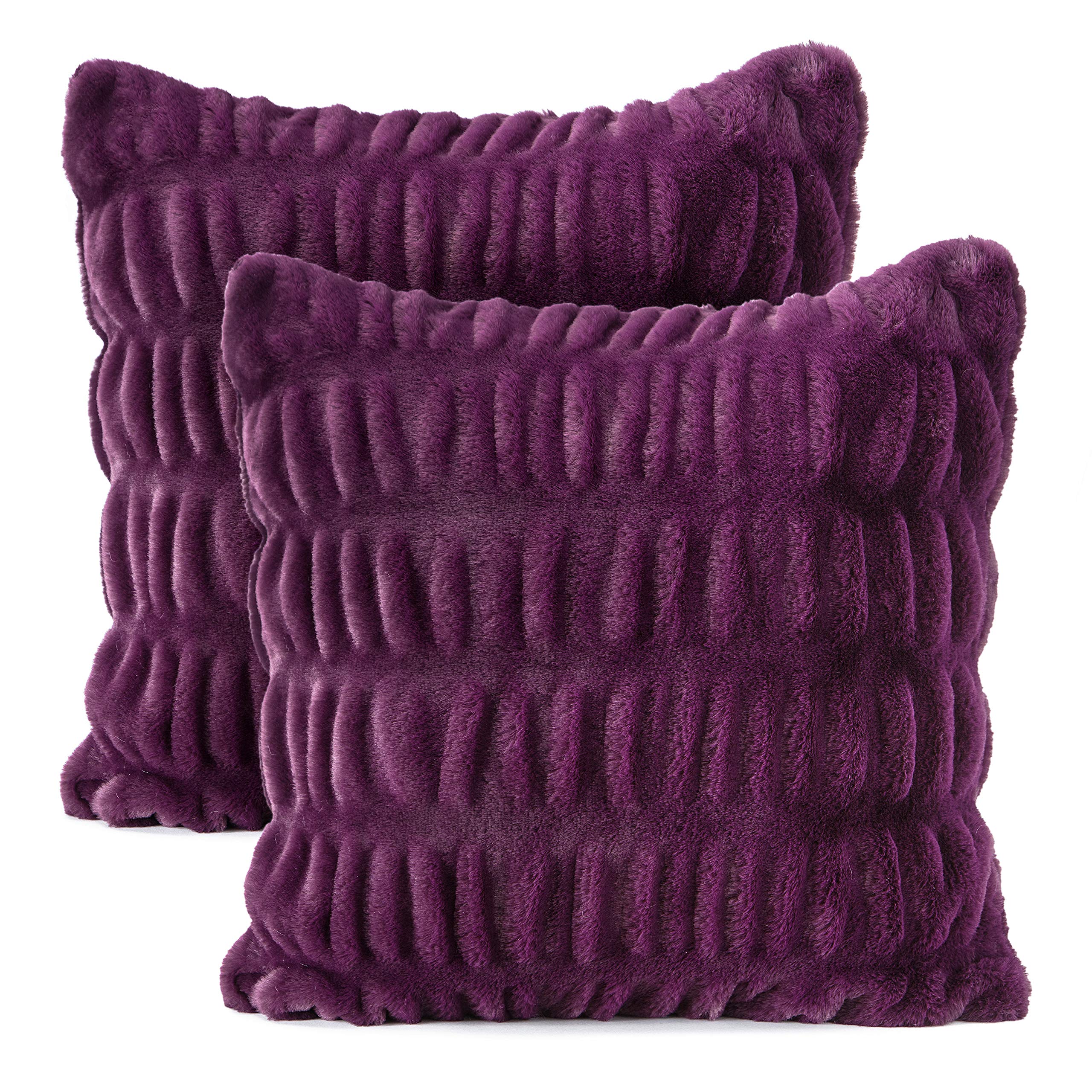 Chanasya Premium Ruched Throw Pillow Covers - Plush, Faux Fur Pillow Covers - Great For Bed Or Sofa - 2 Pieces - 18' X 18 - Aub