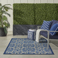 Nourison Aloha Indoor/Outdoor Grey/Blue 5'3' X 7'5' Area Rug, Transitional, French Country, Easy Cleaning, Non Shedding, Bed R