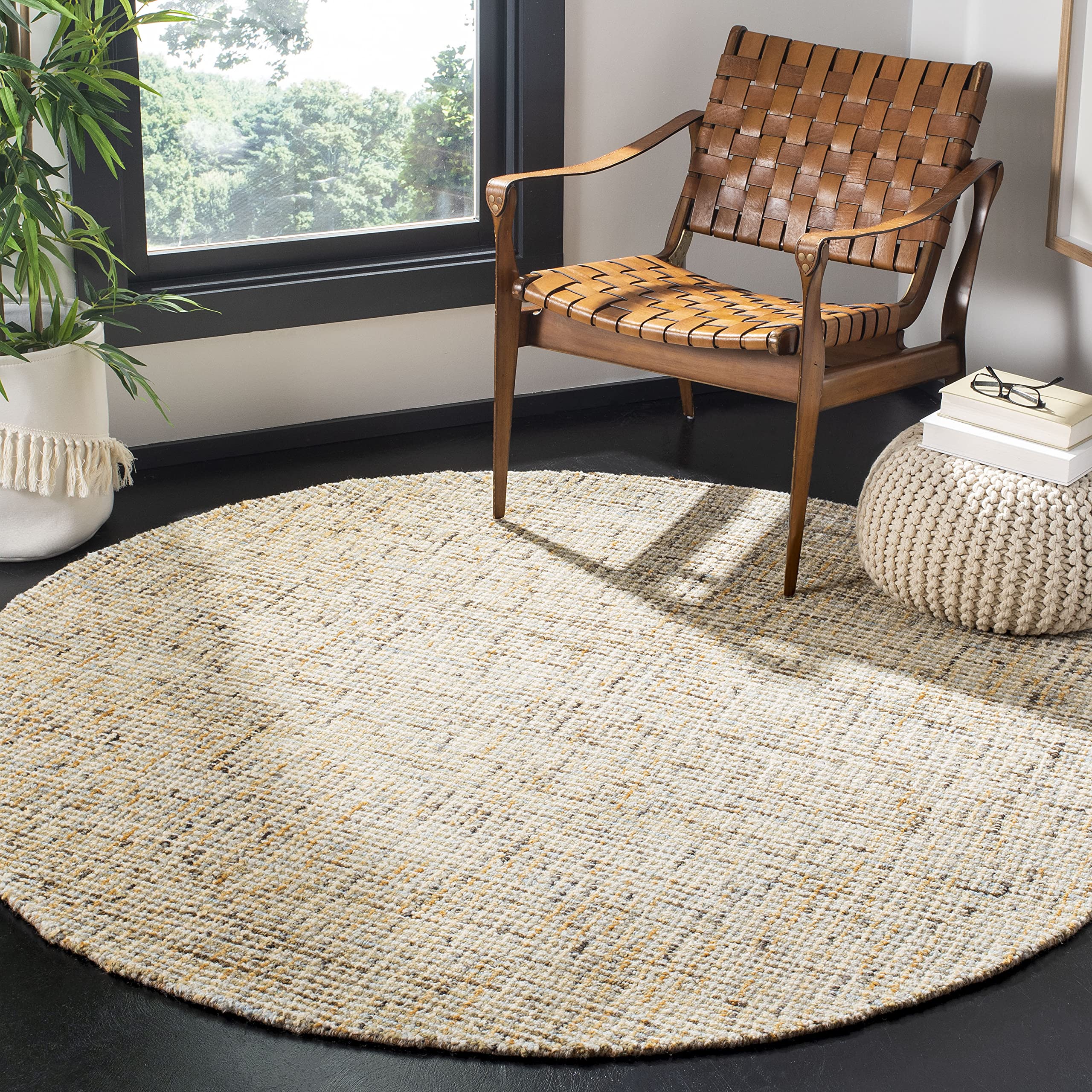 Safavieh Abstract Collection 4' Round Gold/Blue Abt468D Handmade Premium Wool Entryway Foyer Living Room Bedroom Kitchen Area Ru