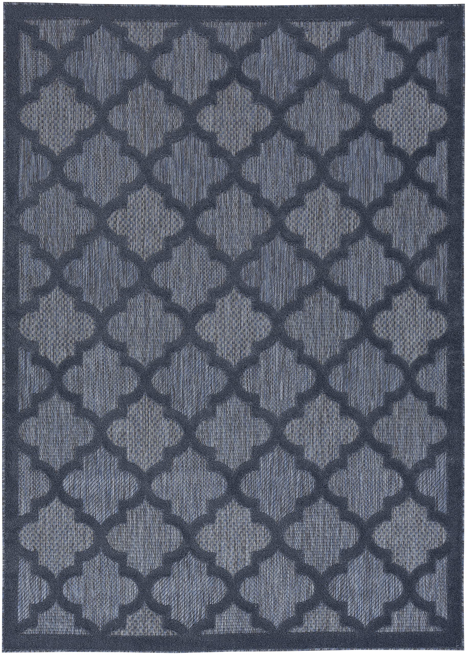 Nourison Easy Care Moroccan Navy Blue 5' X 7' Area -Rug, Trellis, Easy -Cleaning, Non Shedding, Bed Room, Living Room, Dining Room, Backyard, Deck, Patio (5X7)