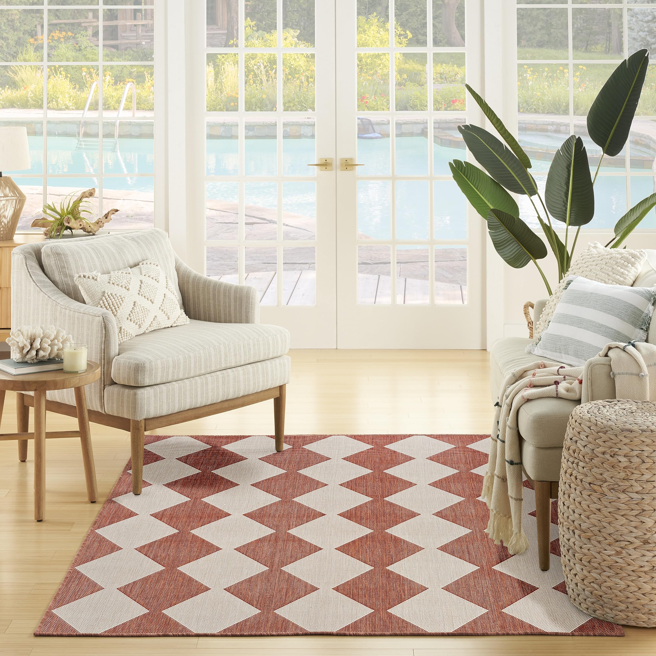 Nourison Positano Indoor/Outdoor Terracotta 4' X 6' Area Rug, Easy Cleaning, Non Shedding, Bed Room, Living Room, Dining Room, Backyard, Deck, Patio (4X6)