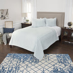 Rizzy Home | BQ4561 | Polyester Quilt | 90"x92" Blue/Gray/Nuetral Stripe