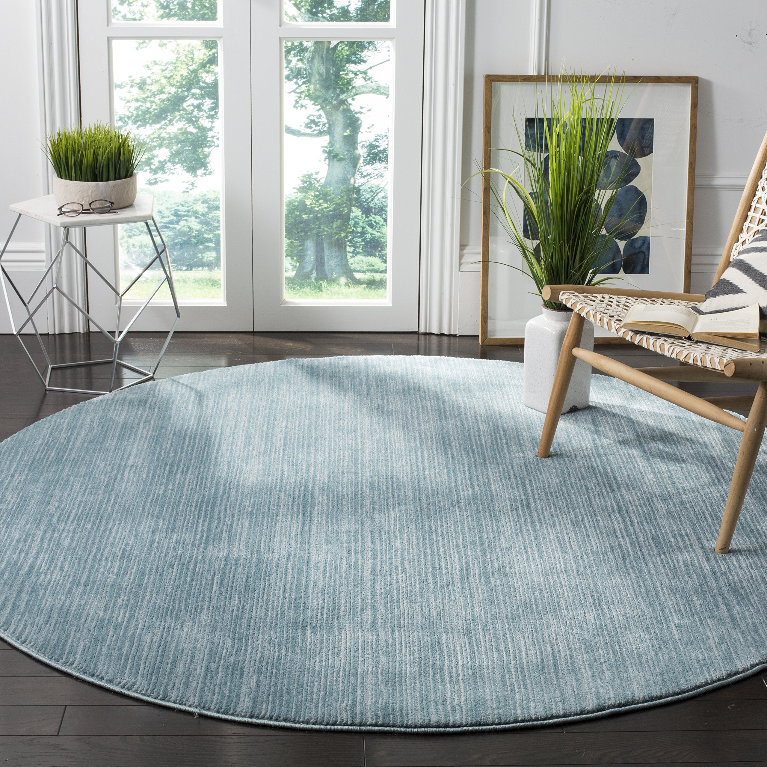 SAFAVIEH Vision Collection 8 Round Aqua VSN606B Modern Ombre Tonal Chic Non-Shedding Living Room Bedroom Area Rug
