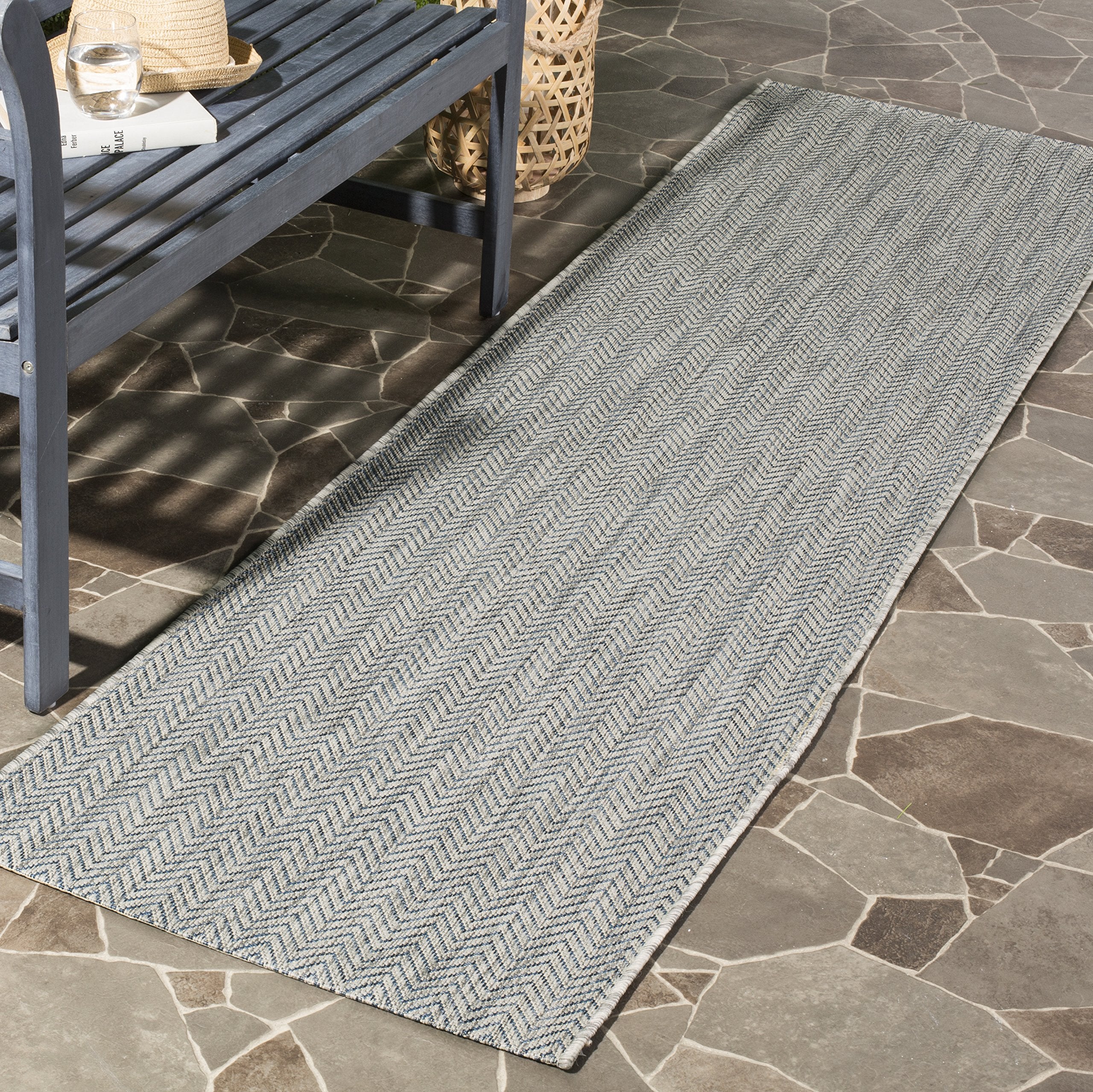SAFAVIEH Courtyard Collection 2'3' x 16' Grey/Navy CY8022 Indoor/ Outdoor Patio Backyard Mudroom Runner Rug