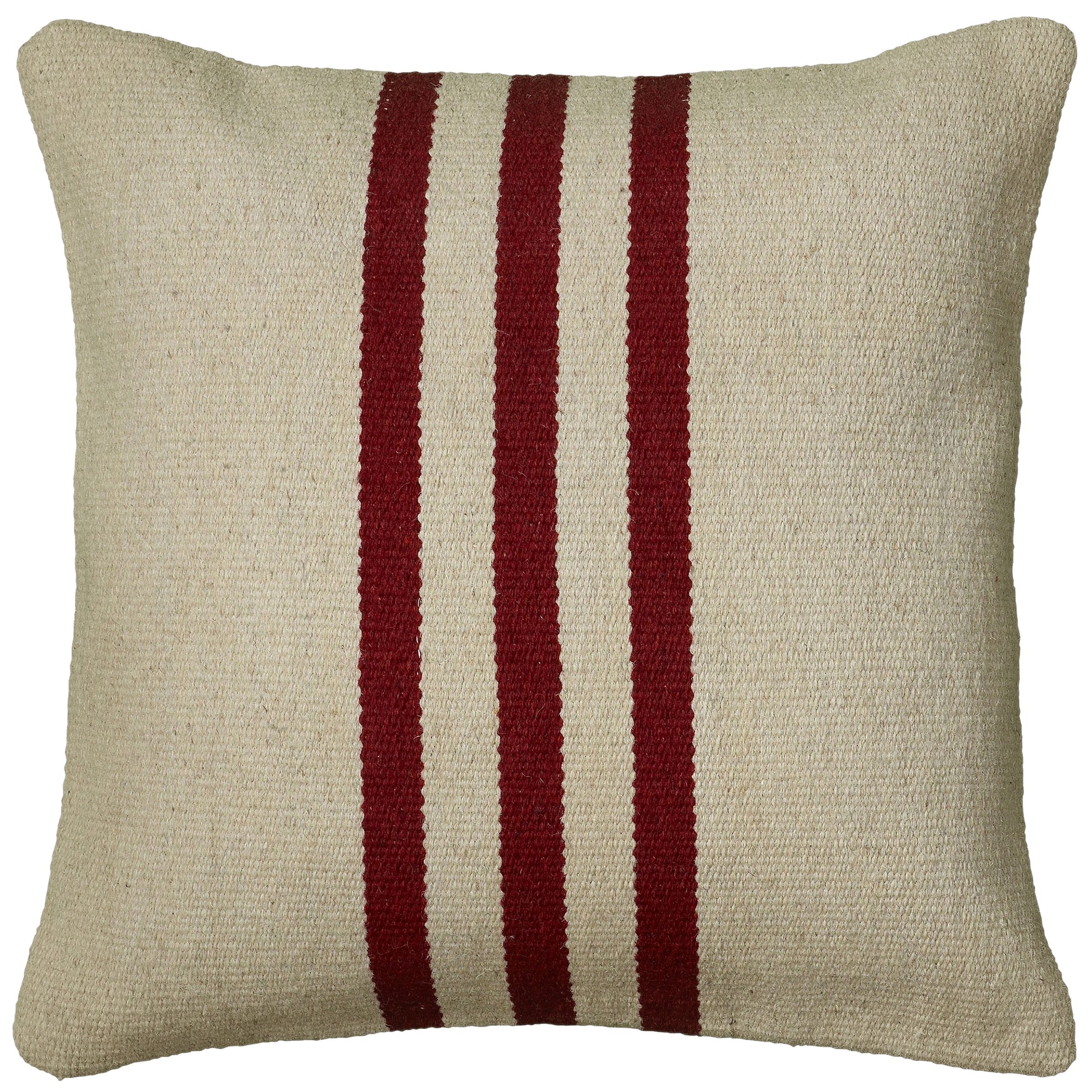 Rizzy Home | T05989 | Poly Fill Decorative Pillow | 18"x18" Neutral/Red/White Stripe