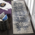 SAFAVIEH Madison Collection Runner Rug - 23 x 16, Cream & Navy, Snowflake Medallion Distressed Design, Non-Shedding & Easy Car