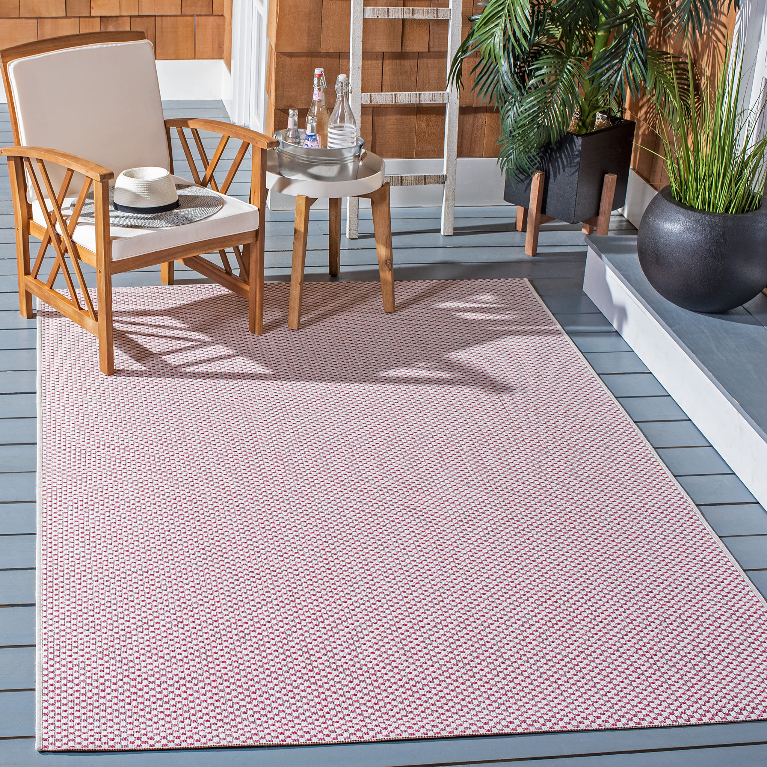 Safavieh Courtyard Collection Accent Rug - 2'7' X 5', Ivory & Pink, Non-Shedding & Easy Care, Indoor/Outdoor & Washable-Ideal F