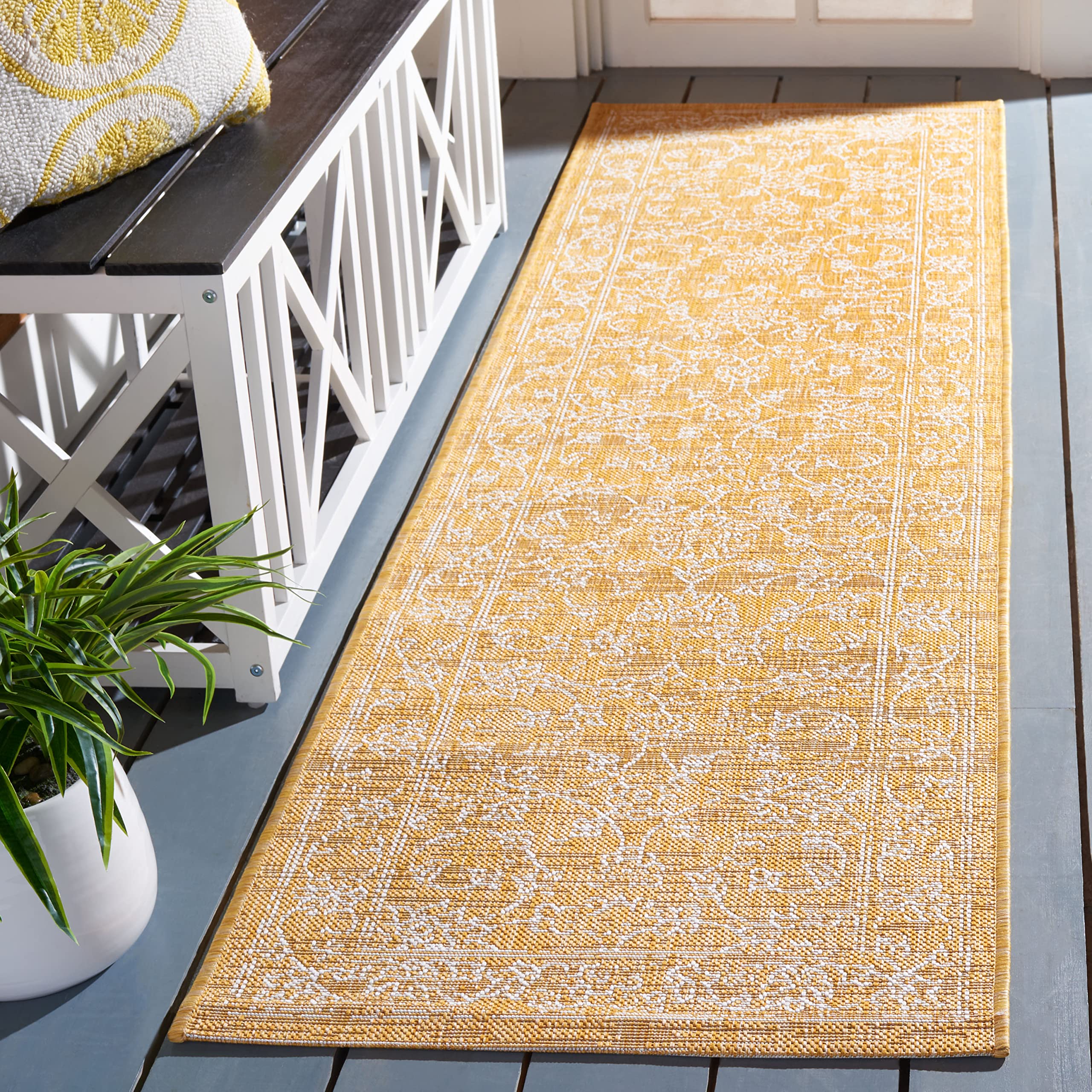 Safavieh Courtyard Collection 2'3' X 8' Gold/Ivory Cy8680 Indoor/ Outdoor Easy Cleaning Patio Backyard Mudroom Area Rug
