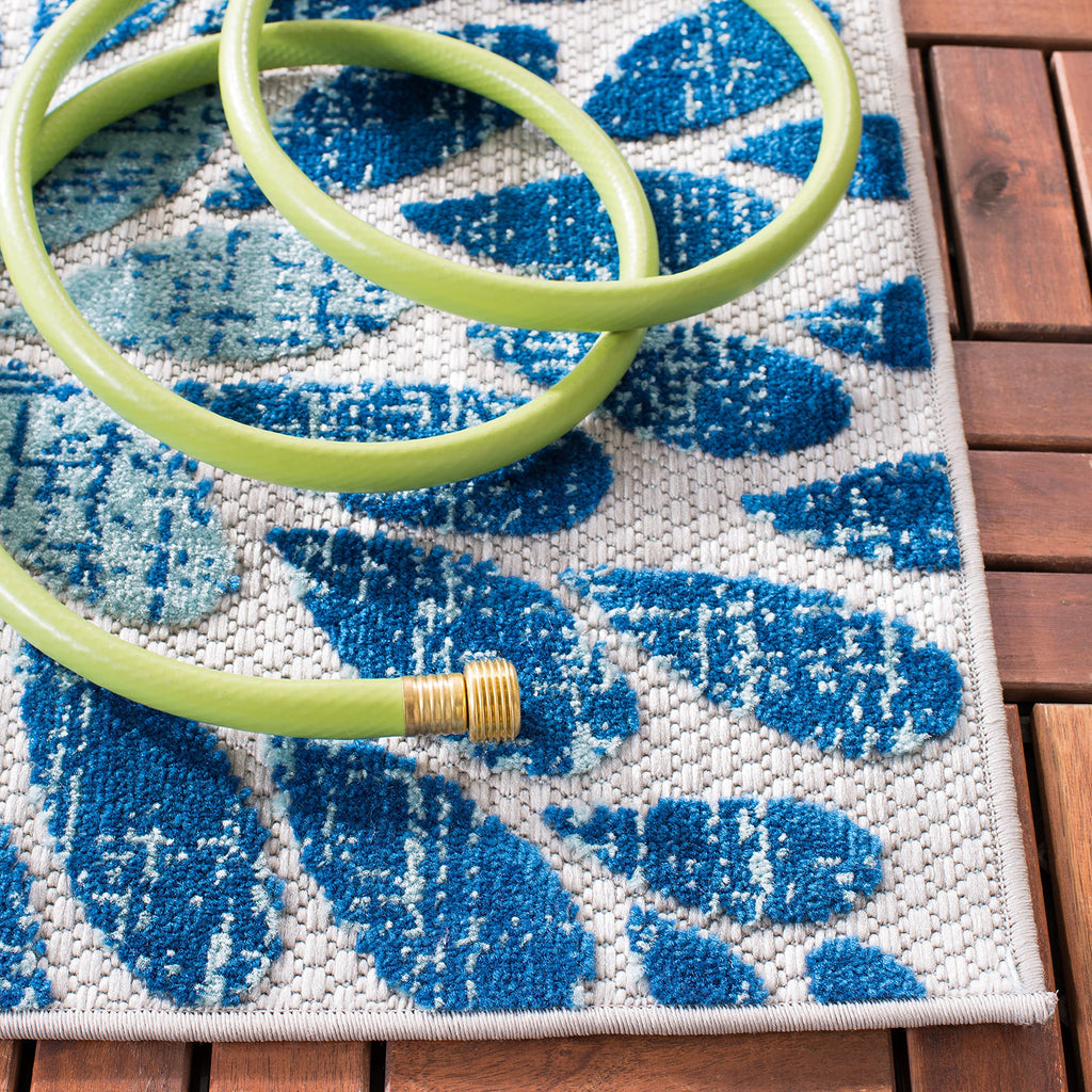 Safavieh Cabana Collection 2' X 14' Grey/Blue Cbn832F Floral Indoor/ Outdoor Easy Cleaning Patio Backyard Mudroom Runner Rug