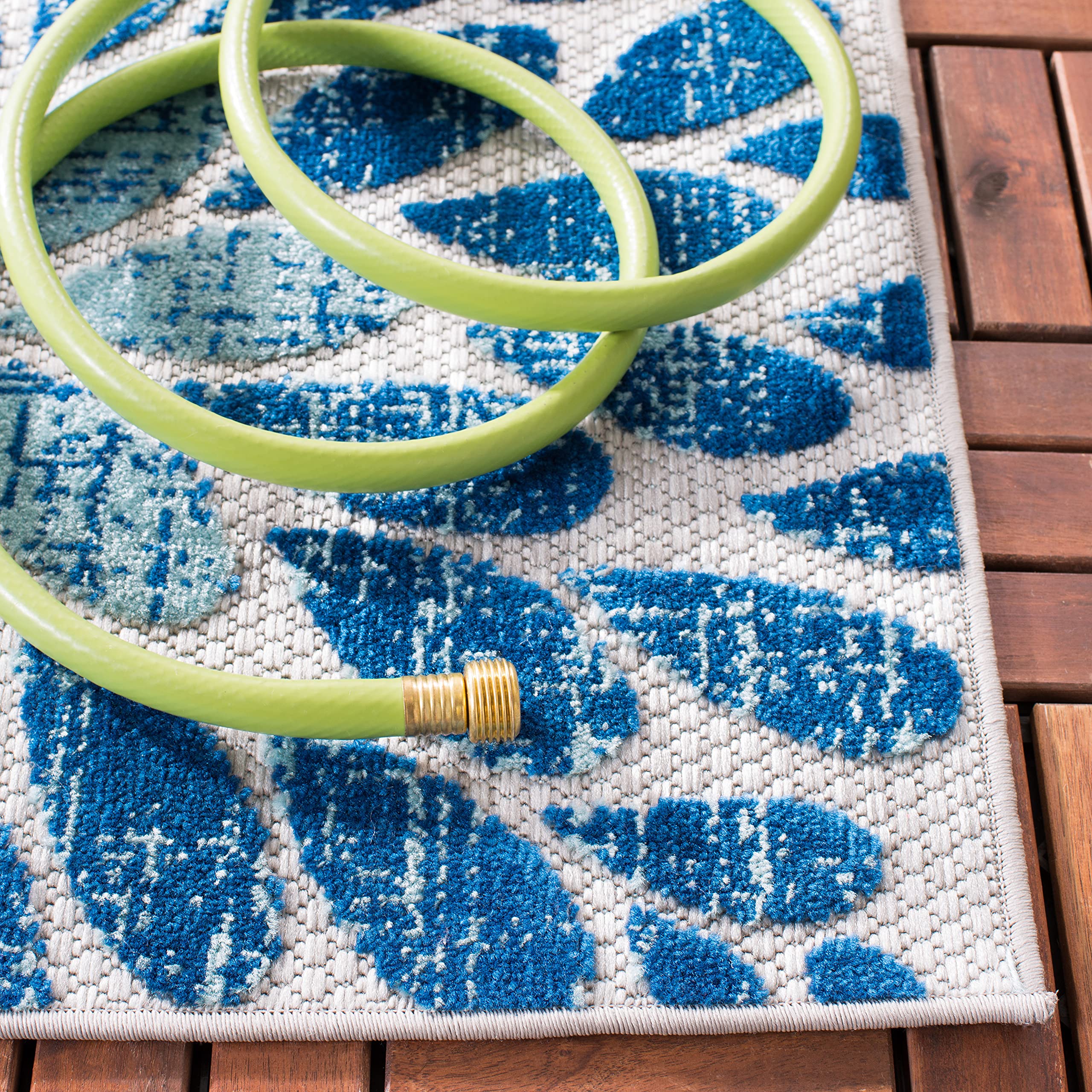 Safavieh Cabana Collection 2' X 14' Grey/Blue Cbn832F Floral Indoor/ Outdoor Easy Cleaning Patio Backyard Mudroom Runner Rug