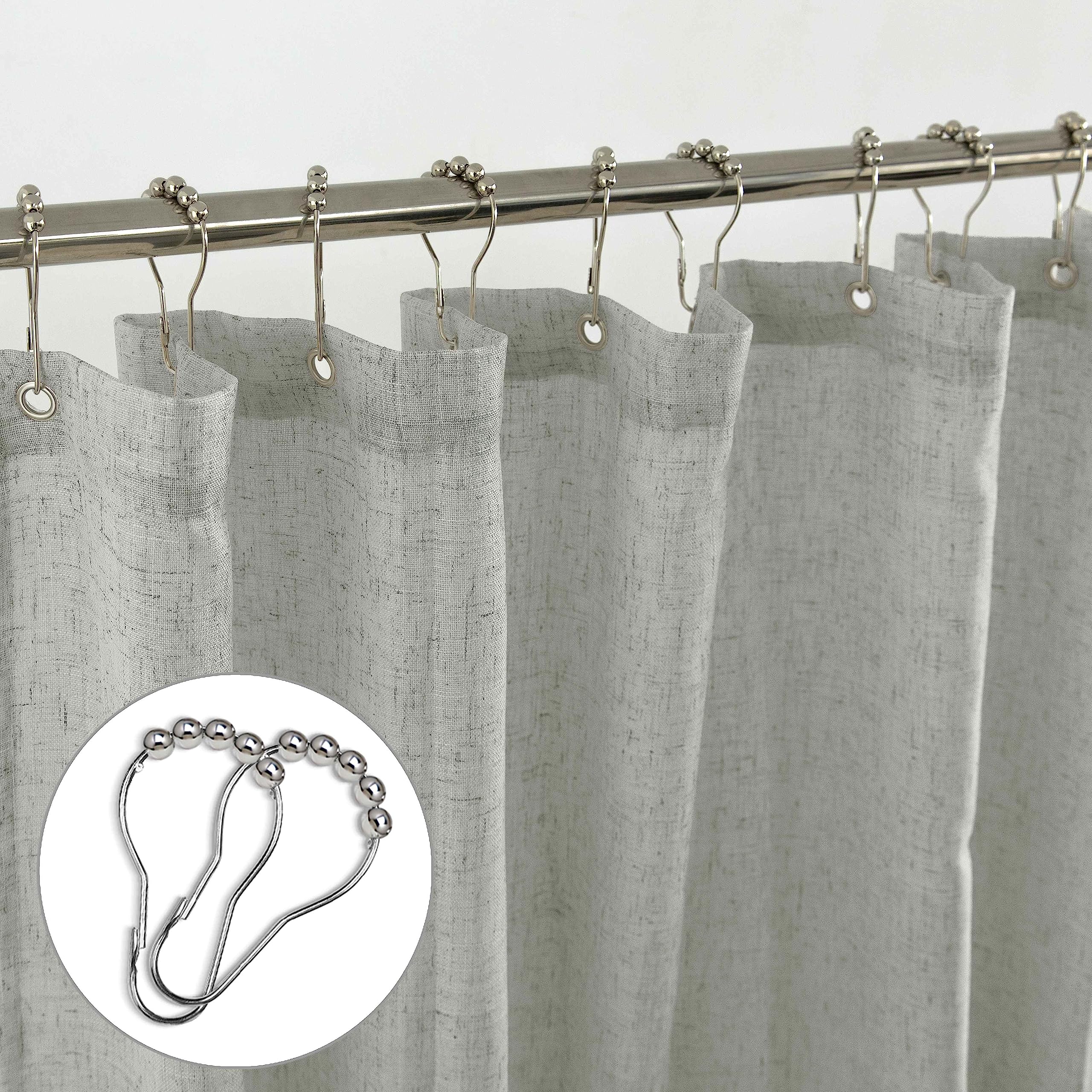 Koufall Grey Waterproof Linen Fabric Shower Curtain For Bathroom 72X80 Inches Long