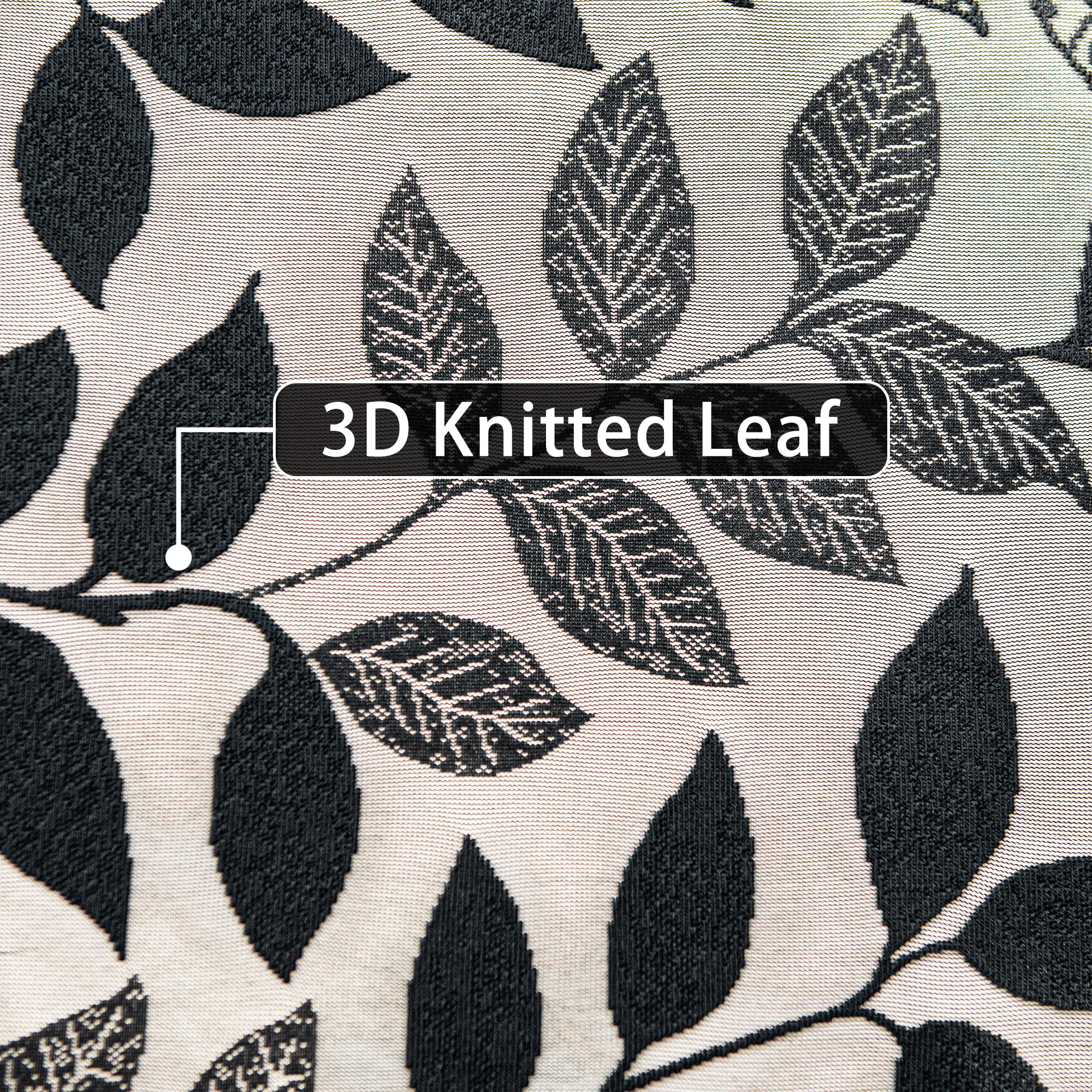 Treatmentex Black Lace Sheer Curtains For Bedroom Living Room 95 Inch Length Light Filtering Leaf Knitted Semi Sheer Window Curt
