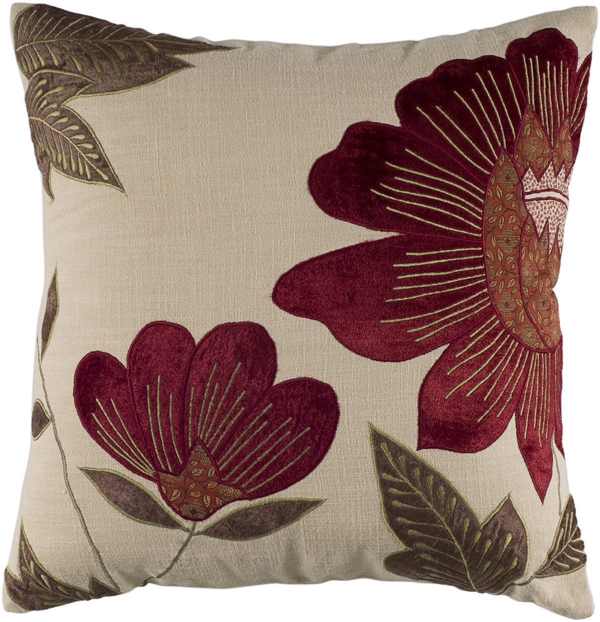 Rizzy Home Floral 18&quot; x 18&quot; Cotton Velvet Pillow Cover in Beige/Red