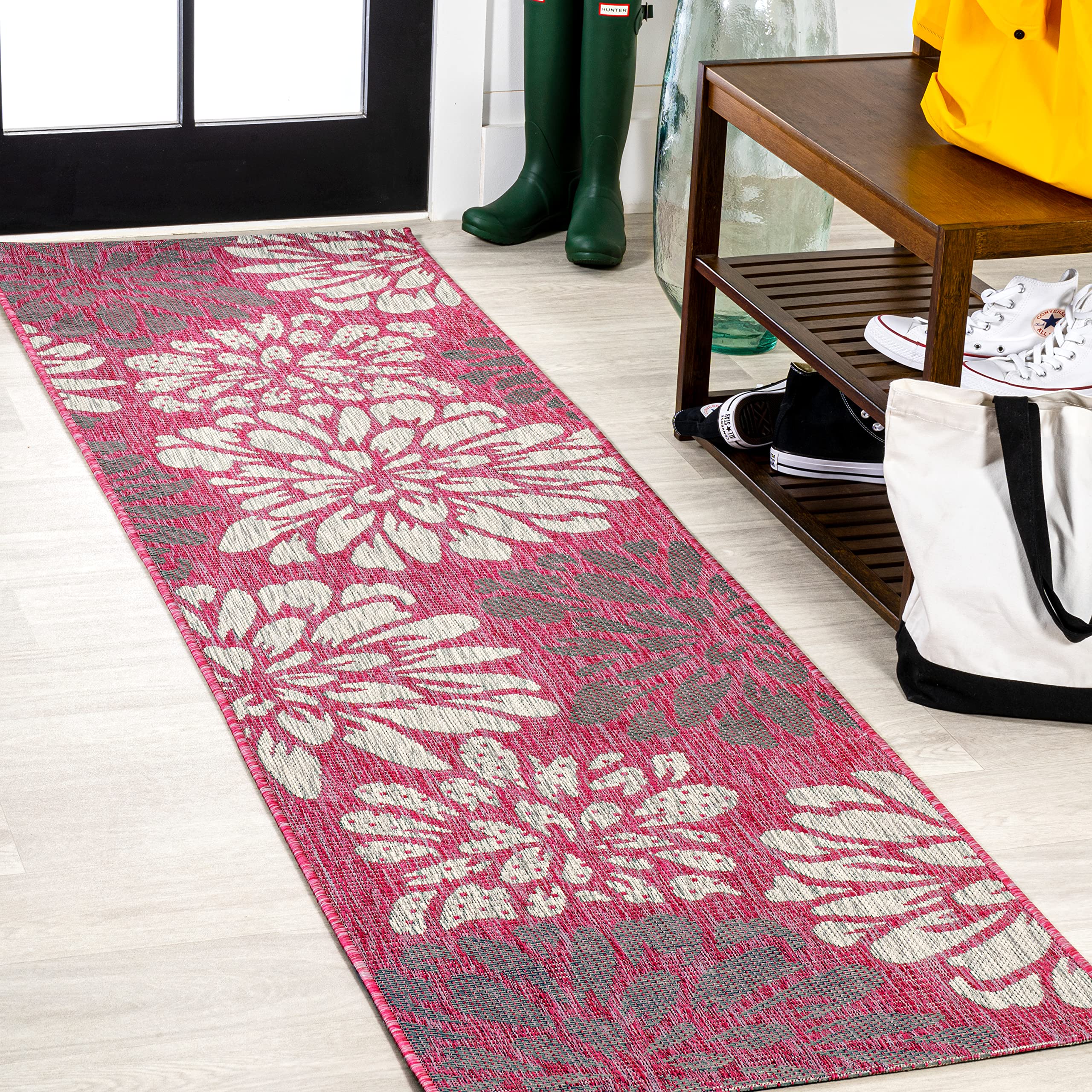 Jonathan Y Smb110F-210 Zinnia Modern Floral Textured Weave Indoor Outdoor Area Rug, Bohemian Coastal Mediterranean Easy Cleaning
