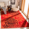SAFAVIEH Adirondack Collection 67 Square Red / Black ADR114P Floral Glam Damask Distressed Non-Shedding Living Room Bedroom Are