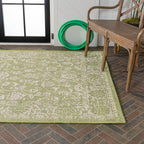 Jonathan Y Smb100D-5 Tela Bohemian Textured Weave Floral Indoor Outdoor Area-Rug, Coastal Traditional Transitional Easy-Cleaning,Bedroom,Kitchen,Backyard,Patio,Non Shedding 5 X 8, Green/Cream
