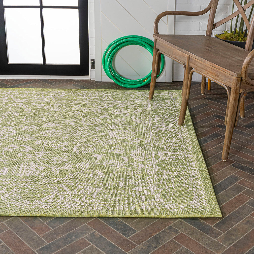 Jonathan Y Smb100D-9 Tela Bohemian Textured Weave Floral Indoor Outdoor -Area Rug, Coastal Traditional Transitional Easy-Cleaning,Bedroom,Kitchen,Backyard,Patio,Non Shedding 9 X 12, Green/Cream