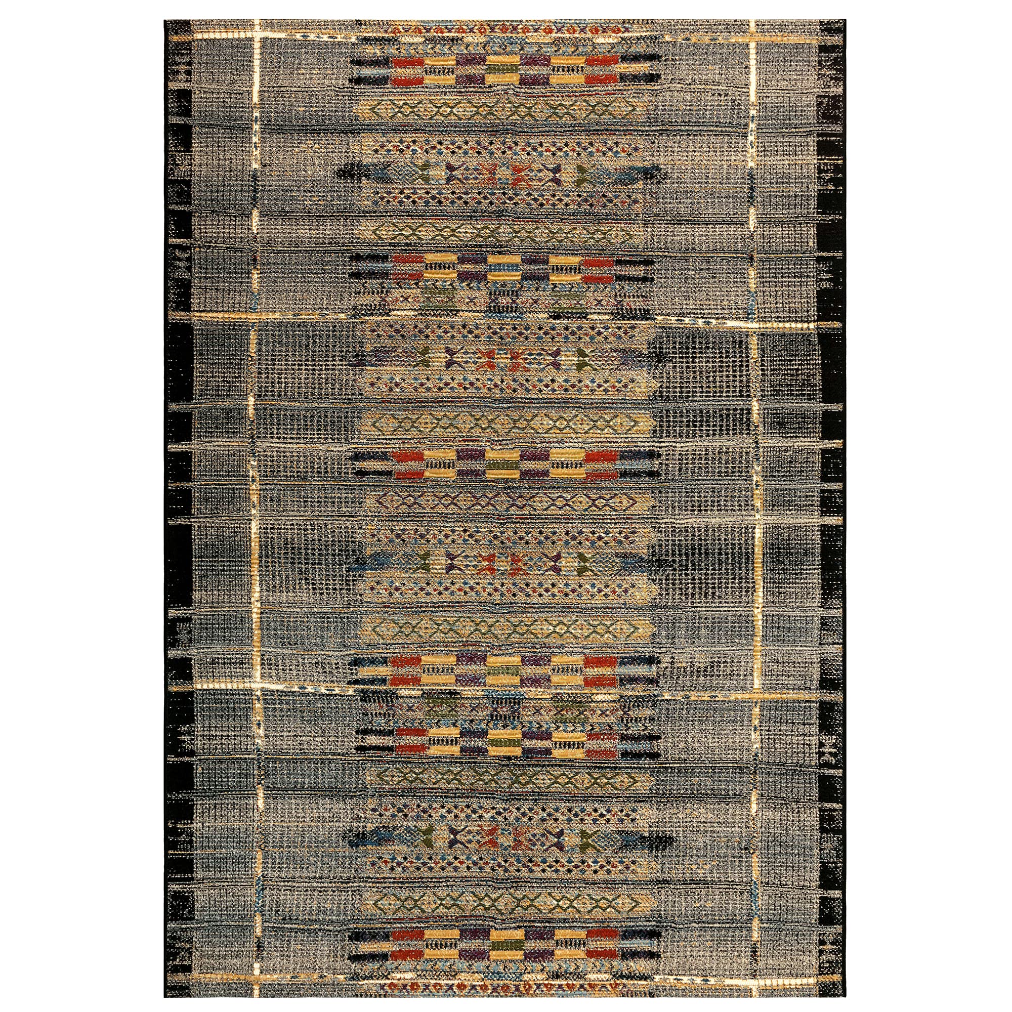 Liora Manne Marina Low Profile Durable Indoor/Outdoor Woven Rug- Tribal Stripe Black 6'6' X 9'4'