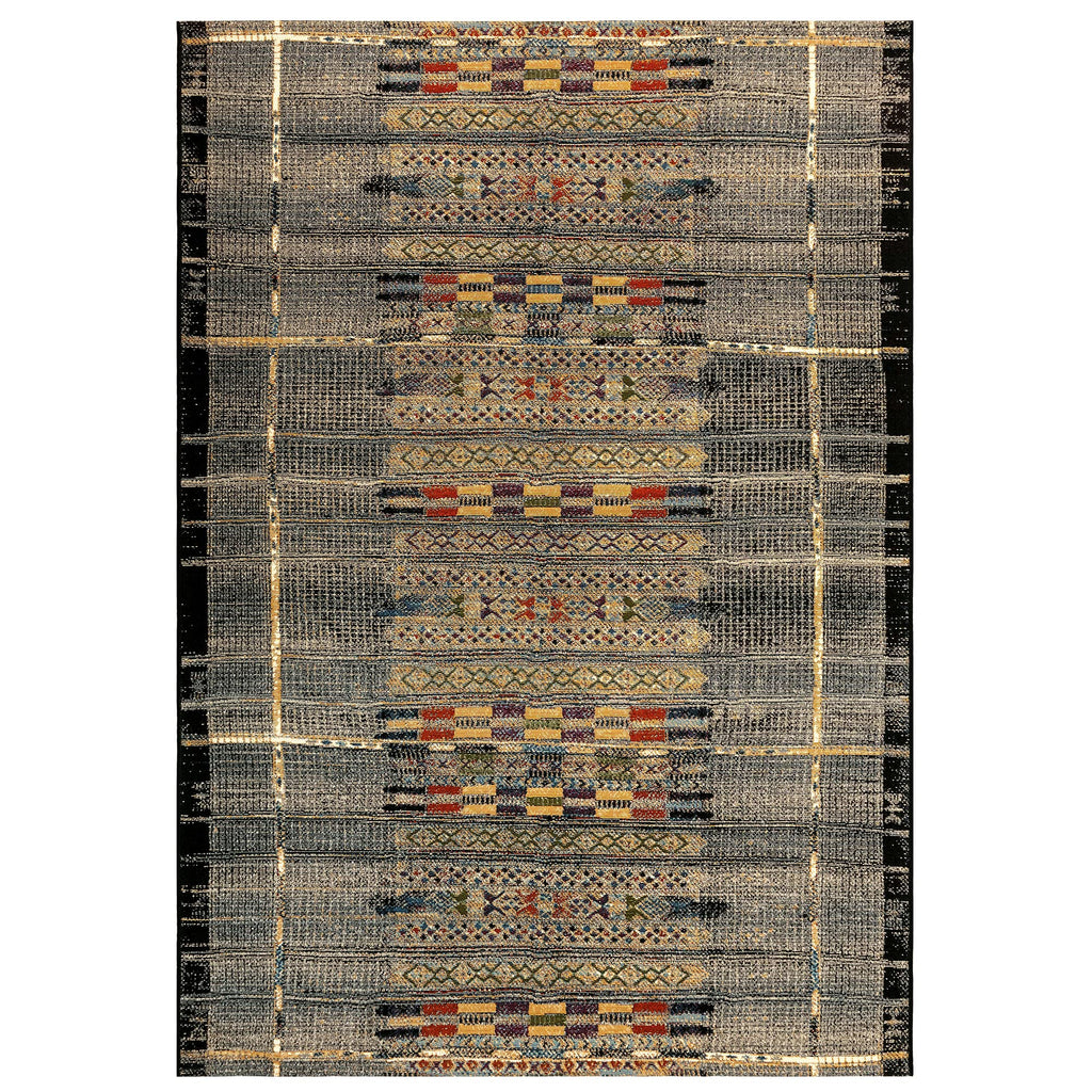 Liora Manne Marina Low Profile Durable Indoor/Outdoor Woven Rug- Tribal Stripe Black 4'10' X 7'6'