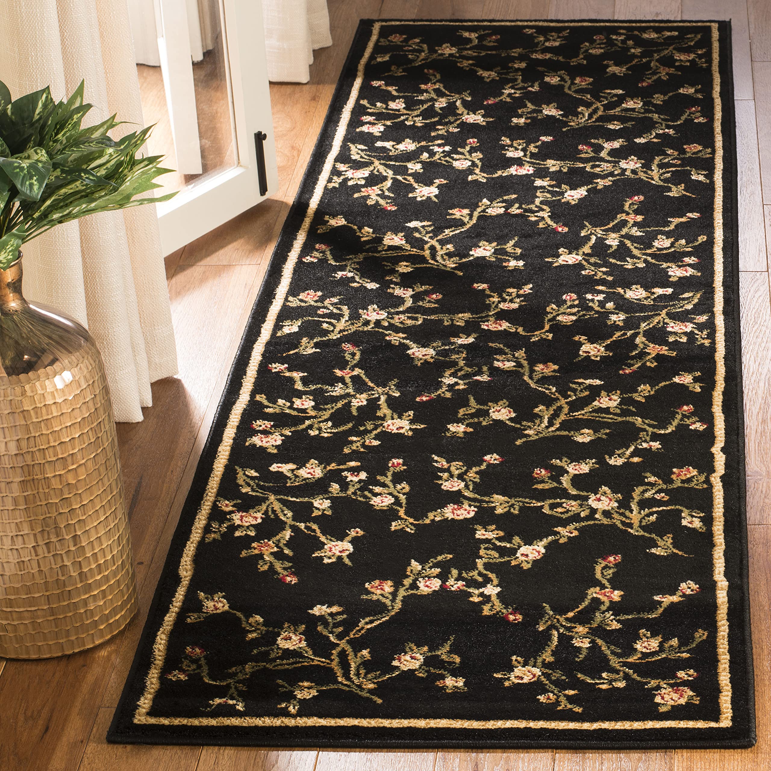 SAFAVIEH Lyndhurst Collection Runner Rug - 23 x 8, Black, Traditional Floral Design, Non-Shedding & Easy Care, Ideal for High 