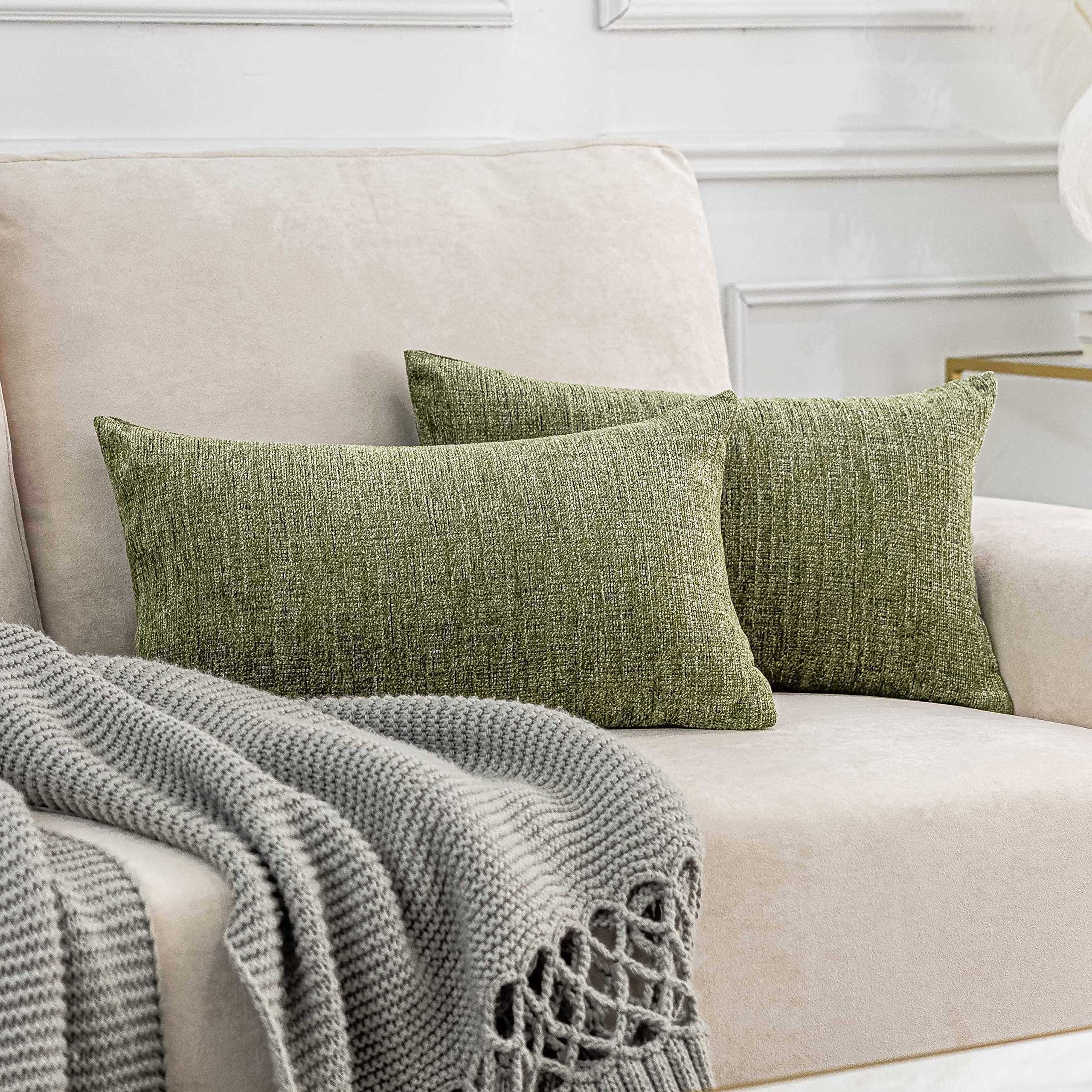 Home Brilliant Lumbar Pillow Cover 12X20 Chenille Plush Oblong Decorative Throw Pillow Covers For Bed Couch Sofa, Set Of 2, 12 X