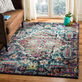 SAFAVIEH Monaco Collection Area Rug - 8 x 10, Blue & Fuchsia, Boho Chic Medallion Distressed Design, Non-Shedding & Easy Care,
