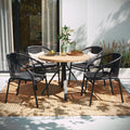 EMMA + OLIVER Set of 4 Modern Rattan Indoor/Outdoor Stack Chairs, Stacking Rattan Patio Chairs with Curved Back and Cross Bracin