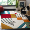 SAFAVIEH Hollywood Collection Area Rug - 9 x 12, Ivory & Peacock Blue, Mid-Century Modern Design, Non-Shedding & Easy Care, Id