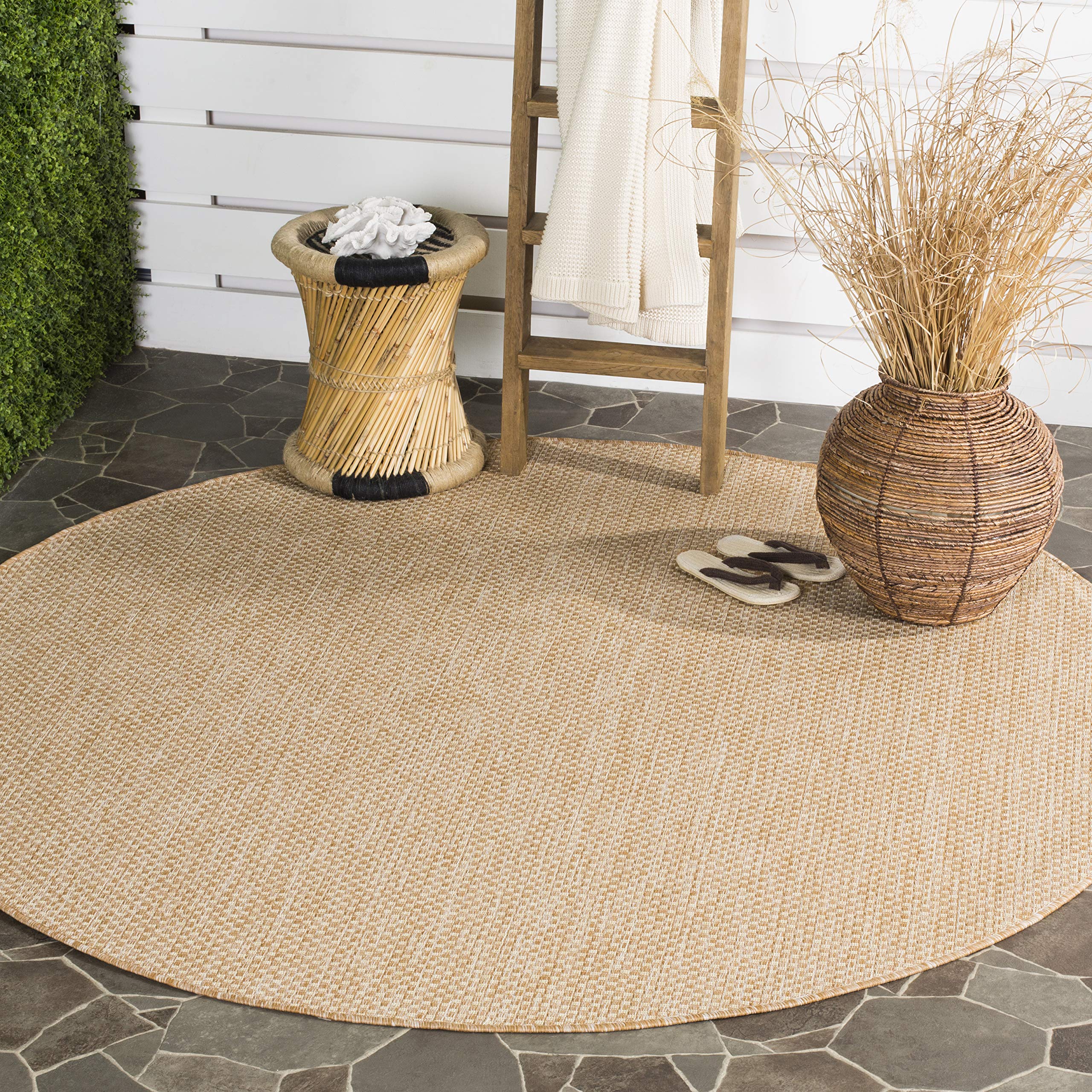 SAFAVIEH Courtyard Collection 71 Round Natural/Cream CY8521 Indoor/ Outside Waterproof Easy cleansingPatio Backyard Mudroom Are