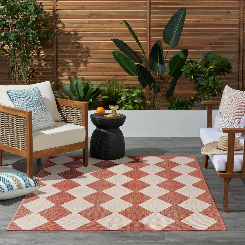 Nourison Positano Indoor/Outdoor Terracotta 4' X 6' Area Rug, Easy Cleaning, Non Shedding, Bed Room, Living Room, Dining Room, Backyard, Deck, Patio (4X6)