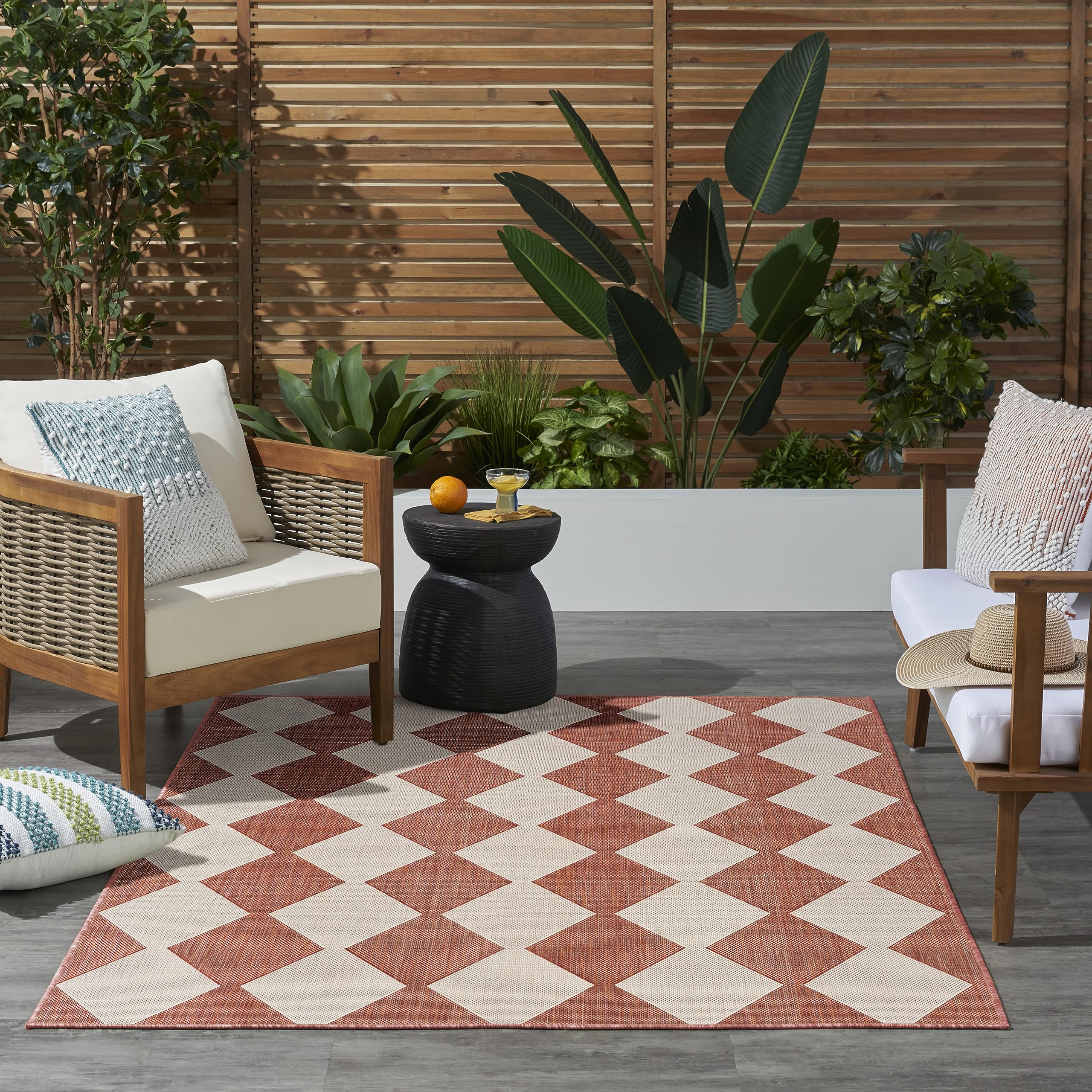 Nourison Positano Indoor/Outdoor Terracotta 4' X 6' Area Rug, Easy Cleaning, Non Shedding, Bed Room, Living Room, Dining Room, Backyard, Deck, Patio (4X6)