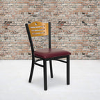 Flash Furniture HERCULES Series Black Slat Back Metal Restaurant Chair - Natural Wood Back, Burgundy Vinyl Seat