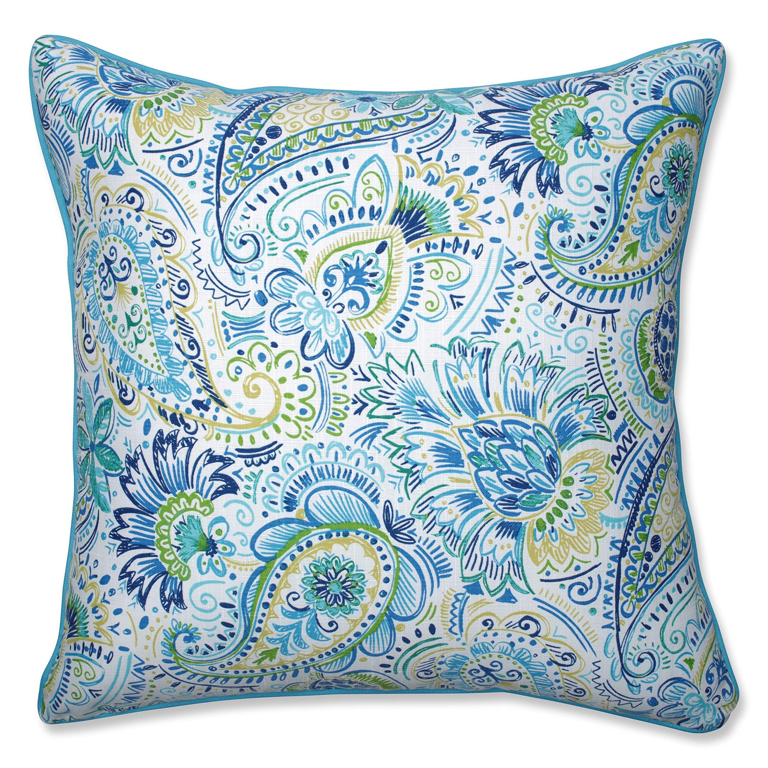 Pillow Perfect Paisley Indoor/Outdoor Accent Throw Pillow, Plush Fill, Weather, And Fade Resistant, Floor - 25' X 25', Blue/Ye