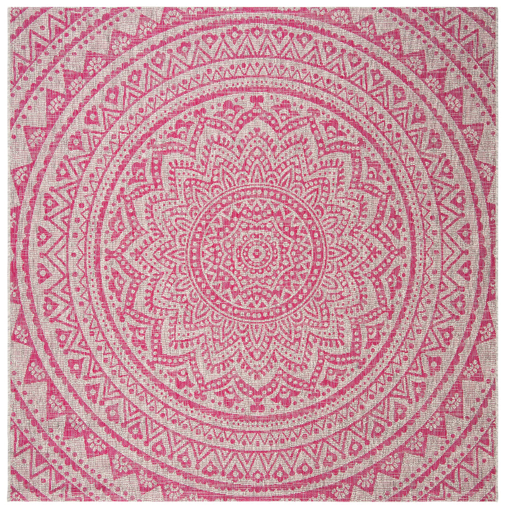 Safavieh Courtyard Collection 80.4' X 80.4' Light Grey/Fuchsia Cy8734 Indoor/ Outdoor Waterproof Easy Cleaning Patio Backyard Mudroom Area Rug