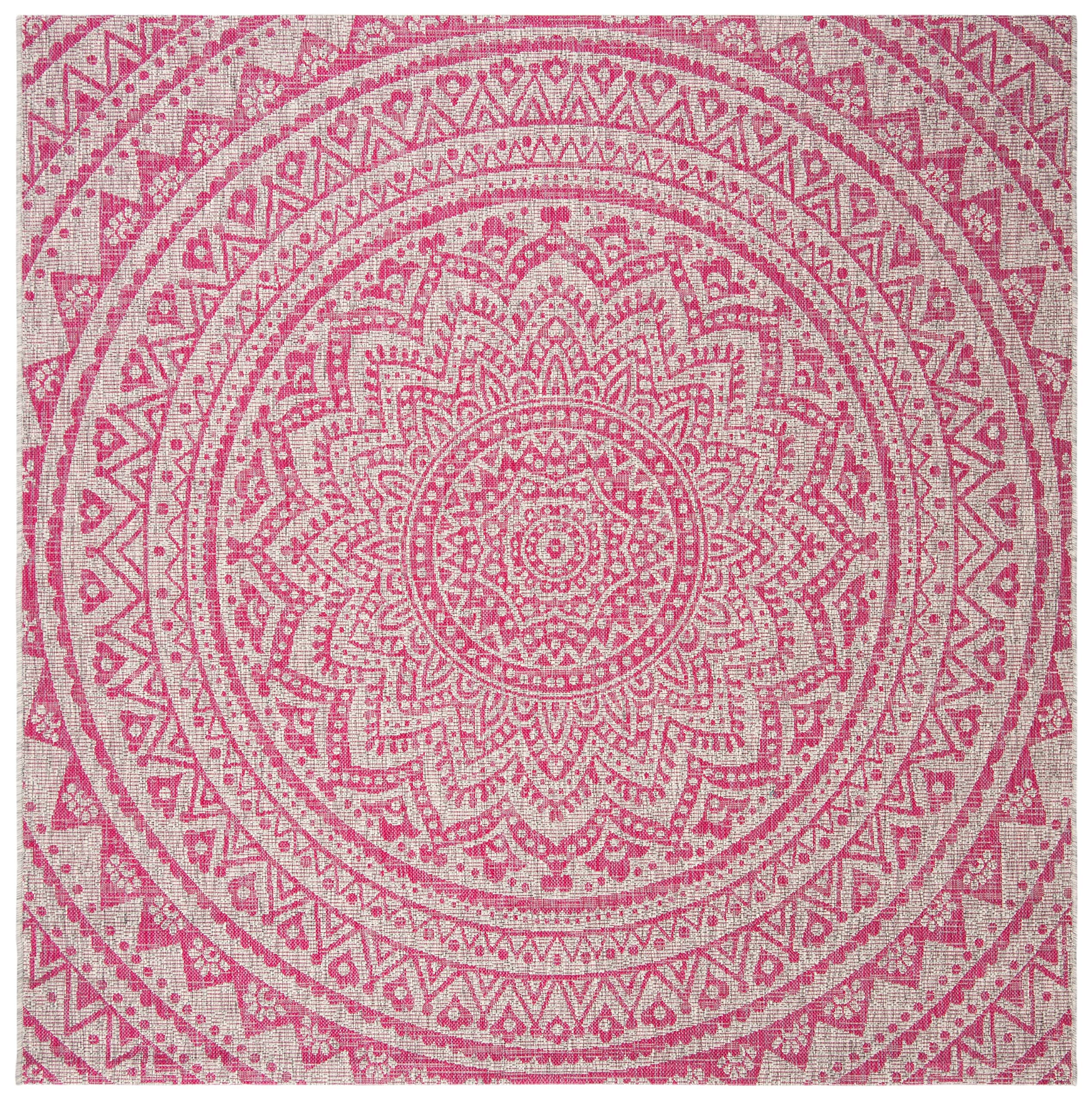 Safavieh Courtyard Collection 80.4' X 80.4' Light Grey/Fuchsia Cy8734 Indoor/ Outdoor Waterproof Easy Cleaning Patio Backyard Mudroom Area Rug