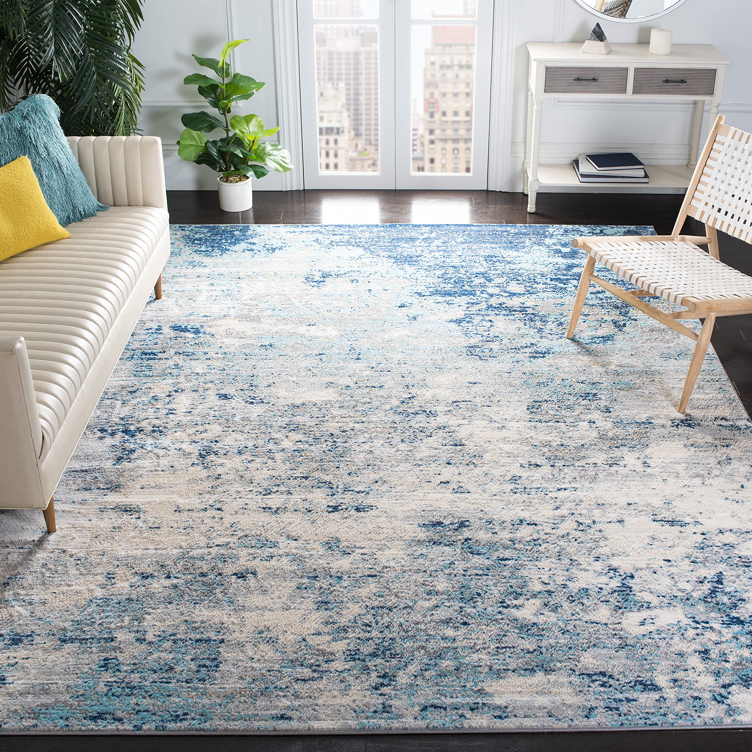 SAFAVIEH Brentwood Collection 10 x 13 Light Grey/Blue BNT822F Modern Abstract Non-Shedding Living Room Bedroom Dining Home Off