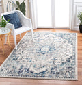 SAFAVIEH Madison Collection Accent Rug - 4 x 6, Ivory & Grey, Medallion Distressed Design, Non-Shedding & Easy Care, Ideal for
